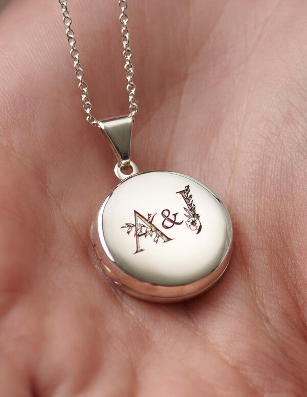 silver engraved initial locket